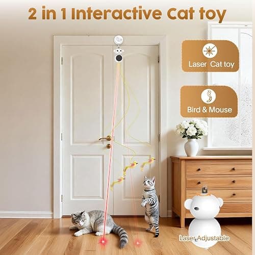 Interactive Cat Toys for Indoor Cats: 2 in 1 Laser Pointer Cat Toy with Automatic Flying Bird & Mouse Wand, Smart Motion Mode Adjustable Speed, USB Rechargeable Safe for Bored Kittens and Adult Cats thumbnail 2