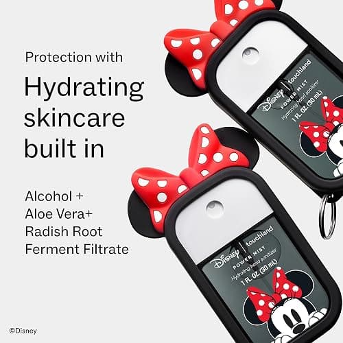 Touchland Disney x Minnie Mouse Hand Sanitizer & Case Set Travel Size | TSA ready Power Mist with skincare benefits. Disneyland-ready collectible bag charm case with Vanilla Blossom scent. thumbnail 6