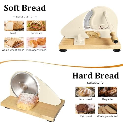 Brvclon Manual Bread Slicer for Homemade Sourdough,Adjustable Thickness,Hand Crank Bread Slicer with Stainless Steel Blade, Aluminum Alloy Frame & Solid Wood Base,Comes with 10 Bread Bags thumbnail 7