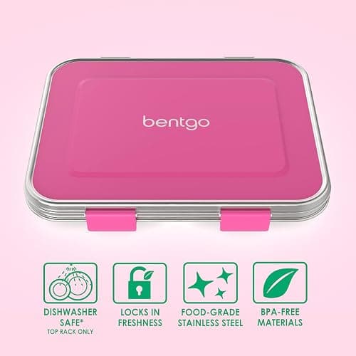 Bentgo Kids Stainless Steel Leak-Resistant Lunch Box - 3-Compartments with Bonus Silicone Container, Durable, Eco-Friendly, Dishwasher Safe, BPA-Free, Ideal for School, Ages 3+ (Fuchsia) thumbnail 5