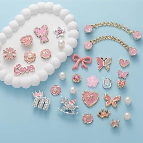 30,50pcs Pink Bling Random Shoe Charms for Girls Women Cute Pearl Butterfly Flower Chains Shoes Accessories Decorations for Clog Sandals Birthdays Party Favors Decorations Gifts thumbnail 2