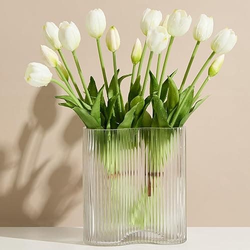 15 Pcs White Tulips Artificial Flowers Faux Tulips Real Touch Latex | Fake Flower Bouquet for Wedding Dining Table Living Room Home Décor Centerpiece Arrangements thumbnail 8
