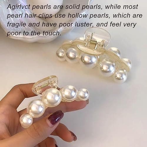 Hair Clips for Women, Large Pearl Hair Claw Clip Set Strong Hold No Slip, Banana Jaw Clip Barrettes, Hair Accessories Birthday Wedding Valentine's Day Gift for Girl Wife Styling Thick Thin (4 PCS) thumbnail 6