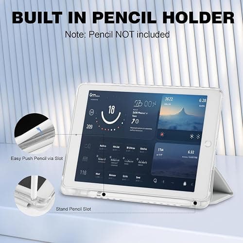 Ruizextech Case for iPad 9.7 Inch 6th/5th Generation (2018 2017), Hybrid Protective Cover with Pencil Holder, Clear Transparent Back Shell Anti-Yellowing Case for iPad 6 5 Gen, Light Gray thumbnail 5