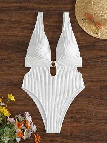 QGIUG Women Sexy High Cut Cheeky One Piece Swimsuits Monokini Plunge V Neck Cutout Bathing Suit Beach Pool Party Rave Outfits thumbnail 5