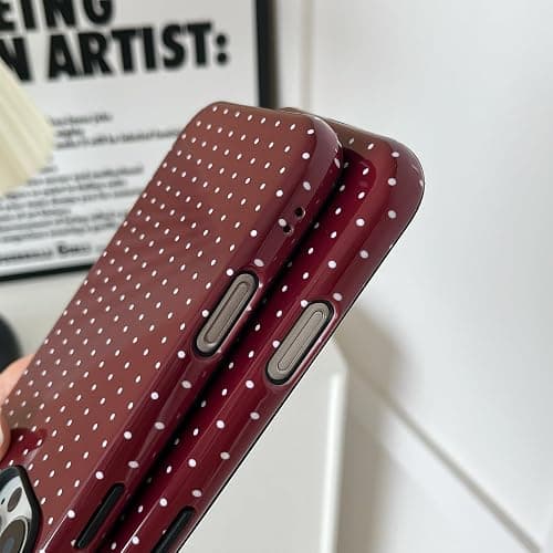 Sayoaho Compatible with iPhone 13 Case & 14 Case, Fashion Cute Polka Dot Pattern Aesthetic Design for Women, Soft TPU and Hard Back Shockproof Phone Cover, Wine Red thumbnail 7
