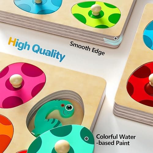 Montessori Toys for 1 2 Year Old Boys Girls Gifts: Wooden Shape Sorter & Color Match Baby Puzzles 12-18 Months - Dinosaur Matching Eggs Peg Puzzle for 1 2 Year Old Toddler Learning Activities thumbnail 6
