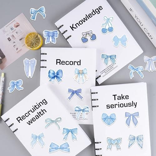 GUBPHK 50 Pcs Bows Stickers,Blue Bow Decal Vintage Aesthetic Stickers,Vinyl Waterproof Blue Bows Sticker for Water Bottle Laptop Phone Journal Gifts for Girl Women thumbnail 7