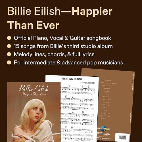 Billie Eilish - Happier Than Ever | Piano/Vocal/Guitar Sheet Music Songbook for Students and Fans | 15 Songs from Third Studio Album with Lyrics and ... Home Practice or Performance (Hal Leonard) thumbnail 3