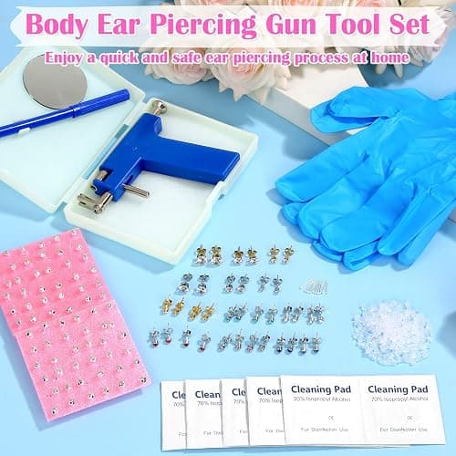 Ear Piercing Gun Kit, Reusable Ear Nose Piercing Gun Machine with Stainless Steel Piercing Earrings Studs, Crystal Earrings for At Home Salon Earlobe Cartilage Helix Tragus Piercing Tool Set thumbnail 4
