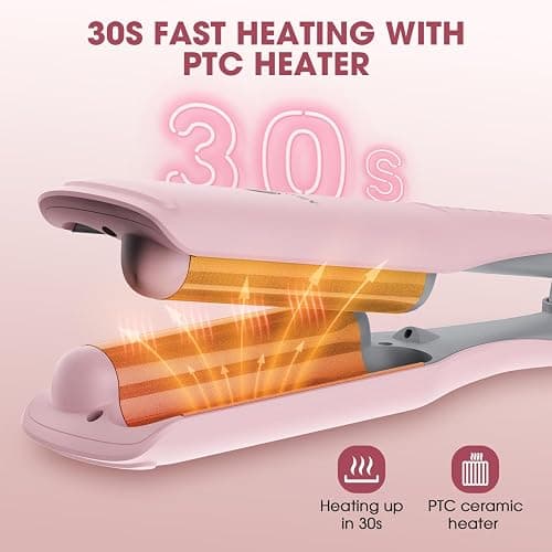 Curling Iron Hair Crimper Waver, MiroPure Beach Waves Curling Wand 1 inch with 30S Fast Heating & PTC Heater, Deep Waver Hair Curler for Women, Dual Voltage, Pink thumbnail 2