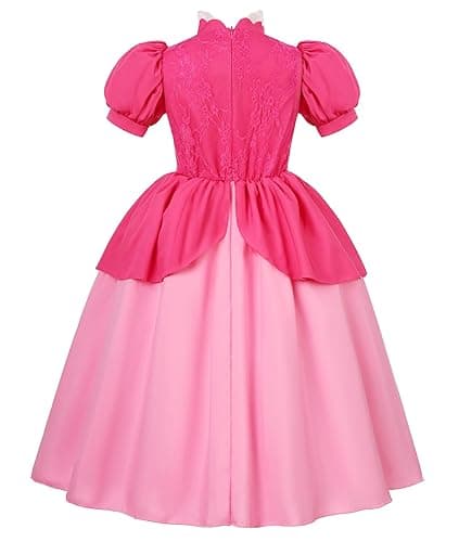HORTYZON Girls Princess Dress Peach Costume Super Bros Kids LED Light Up Princess Dress for Deluxe Halloween Party Dress Up - 3-4 Years thumbnail 4