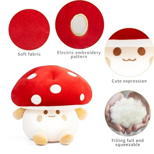 Nuokin Mushroom Plush Toys 12 inch Cute Stuffed Mushroom Pillow Stuffed Toy Birthday Present Home Decor Halloween for Kids (Red) thumbnail 4