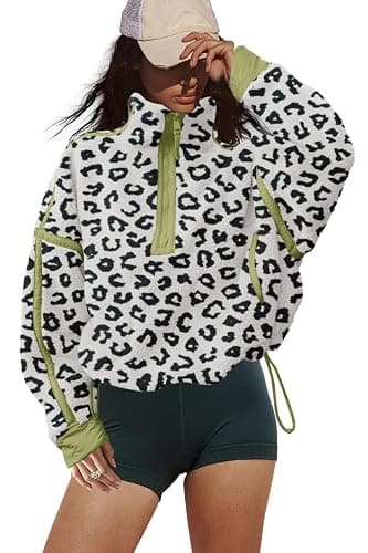 LAMISSCHE Half Zip Sweatshirt Women Oversized Sherpa Jacket V Neck Fleece Pullover Hoodie with Pockets thumbnail 4