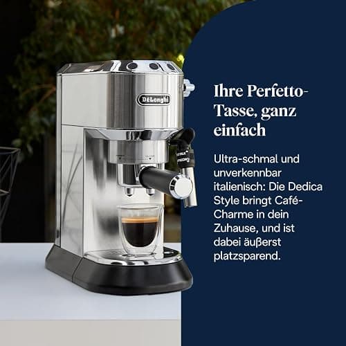 De'Longhi Dedica Style - Perfetto Kompakte Siebträgermaschine Espressomaschine mit Tasten, manuellem Milchaufschäumer für Espresso und Cappuccino, ESE Pad geeignet, 15cm breit, Metall (EC685.M) thumbnail 3