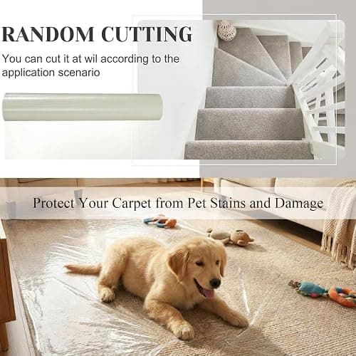 Amylove 30 Inch X 200 ft Carpet Protection Film Self Adhesive, Heavy Duty Plastic Carpet Protector for Stairs Rugs Hallways High Traffic Areas, Floor Covering for Moving Renovation (Transparent) thumbnail 6