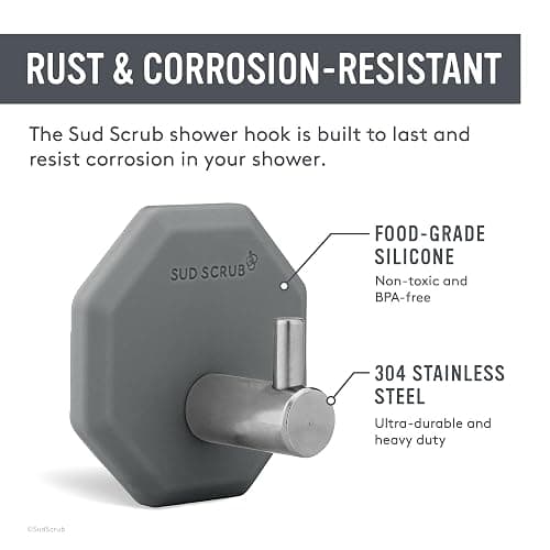 Sud Scrub Antimicrobial Shower Hooks, Self Adhesive, Heavy Duty Removable, Stick On for Hanging, Bathroom Towel Hook (Charcoal) thumbnail 5