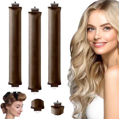 Heatless Curls Band, Pack of 3 - Overnight Blowout Without Heat, DIY Curls for Medium Long Hair - Rubber, Heat-Free (Brown) - Image 1