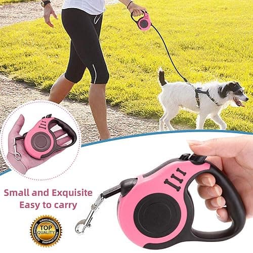Retractable Dog Leash for Medium - Small Dogs and Cats - 16.5FT Tangle Free, Heavy Duty Walking Leash with Anti Slip Handle, Pause and Lock Strong Nylon Tape thumbnail 4