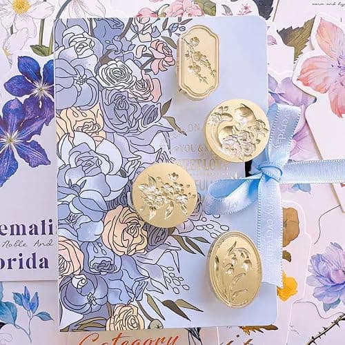 6pcs Flower Wax Seal Stamp Set with Removable Wooden Handle - Floral Wax Stamp Kit for Wedding, Birthday Party, Envelopes, Invitations, Gift Packing & Decoration thumbnail 3