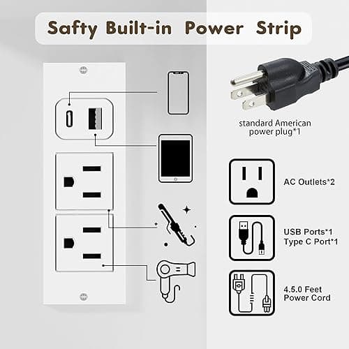 YESHOMY Vanity Desk with Mirror, Power Outlet and 10 Lights, Makeup Table with 7 Drawers, 3 Color Modes Available for Bedroom, Pure White thumbnail 10