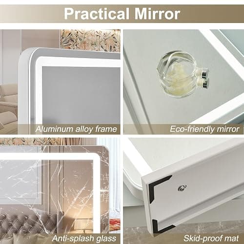 LIANWANG Hollywood Schminkspiegel mit Beleuchtung, Hollywood Spiegel mit 3 Farbtemperaturen, Groß Schminkspiegel mit Touchscreen-Steuerung und USB Für Makeup 80 X 57cm thumbnail 5