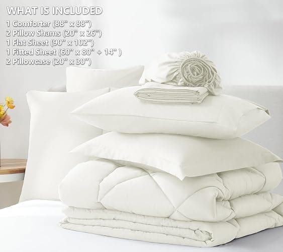 CozyLux Queen Comforter Set Ivory - Bed in a Bag Queen Size 7 Pieces, Luxury Soft Bed Set for All Seasons, Bedding Set with Down Alternative Comforter, Sheets, Pillowcases & Shams thumbnail 6