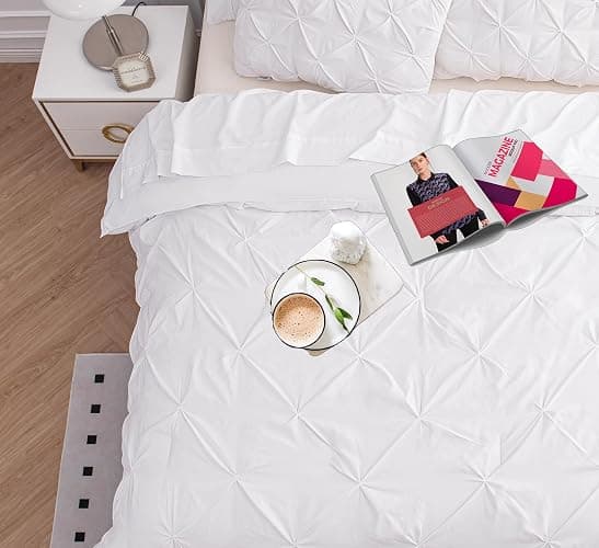 Lane Linen Full Comforter Set – 7 Piece Bed in a Bag – Pinch Pleated Full Size Bedding Set with Comforter, Flat Sheet, Fitted Sheet, Pillowcase & Sham – Soft Pintuck Bed Set - White thumbnail 5