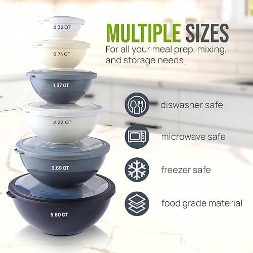 Zulay Kitchen 12 Piece Plastic Mixing Bowls with Leak-Proof Lids Set - Microwave and Freezer Safe Kitchen Mixing Bowls for Preparing, Serving and Storing - Large Nesting Bowls (Midnight Ombre) thumbnail 4