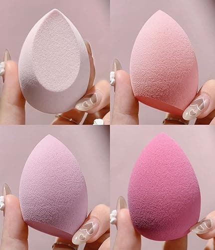 MAGIMODAC 6pcs Make Up Velvet Powder Puffs & 4pcs Makeup Sponges Set, Professional Beauty Make-up Set Triangle Face Powder Puff Dry Wet Use for Foundation Cream and Powder (Pink) thumbnail 2
