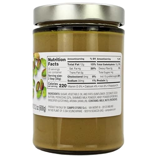 Campo D'Oro - Italian Pistachio Butter Cream, Big Jar 21.2 oz (600g), Famil Size, Sicilian Rich & Nutty Pistachio Spreand Cream for Dubai Chocolate Bars, Product of Italy thumbnail 2