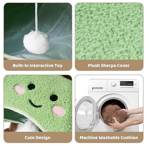 EHEYCIGA Cat Tunnel Bed for Indoor Cats, Cute Cat Donut Toy Tunnel for Small Large Cats with Washable Circle Cushion, Peekaboo Pet Cave Play Tunnel for Kitten, Puppy, Rabbit - Green thumbnail 2