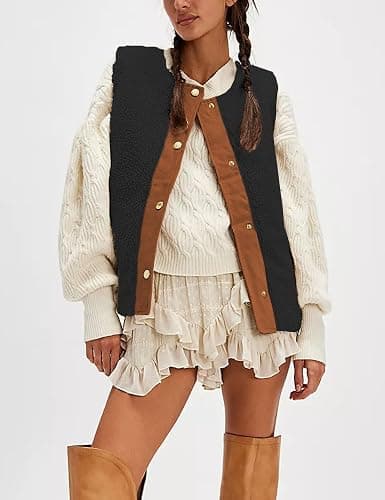 Bozanly Women's Fuzzy Fleece Vest Oversized Sleeveless Sherpa Warm Gilet Jacket Outerwear with Pockets thumbnail 4