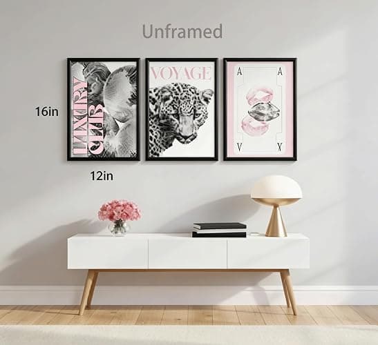 3PCS Pink Fashion Leopard Print Wall Art,Pink Black White Trendy Girly Canvas Posters,Aesthetic Pink Lip Print & Disco Ball Wall Decor for Teenage Girls' Bedrooms,University Dormitories,Apartment,Living Rooms and Dressing Rooms 12x16in Unframed thumbnail 4