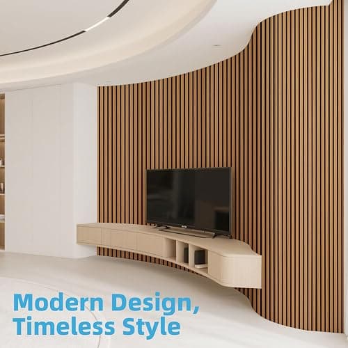 Art3d Acoustic Wood Slat Wall Panel with Roll-Flat Design - 95.3 x 23.8 Inch Sound Absorbing Panels for Living Room Columns Corridor Curved Wall Decor, 1-Pack Teak thumbnail 2