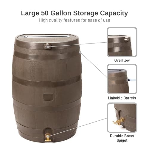 RTS Home Accents 50-Gallon Rain Barrel with Brass Spigot, Flat Back Rain Water Collection Barrel, Walnut Color thumbnail 5
