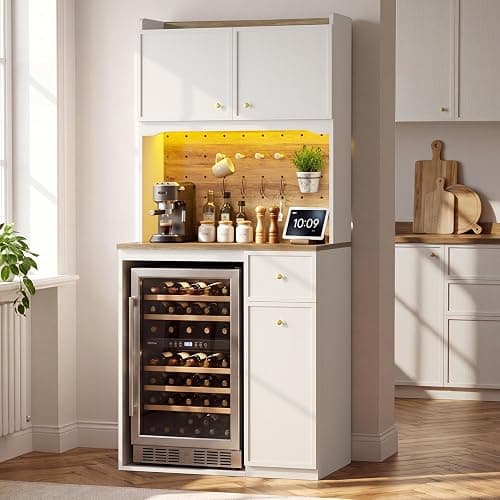 Mini Fridge Cabinet with Storage, Coffee Bar Mini Fridge Space, Outlet | LED Light, 20.9" Countertop Pantry, Liquor Wine Bar & Baker Rack, Microwave Shelf, Beverage Station for Kitchen, Dorm, Office - Image 1