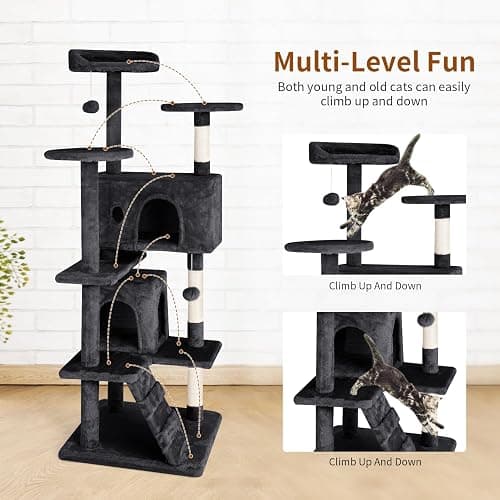 PayLessHere Cat Tree 54in Cat Tower with Cat Scratching Post,Multi-Level Cat Condo Stand House Furniture Kitty Activity Center with Furry Ball Toys Cat Tree for Indoor Cats (54in, Dark Grey) thumbnail 2