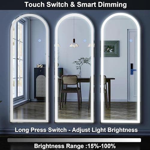 GLSLAND 20"x56" Arched LED Full Length Mirror with Lights – Wall Mounted or Standing Full Body Mirror for Bedroom/Cloakroom – Dimmable with 3 Color Lighting Modes thumbnail 4