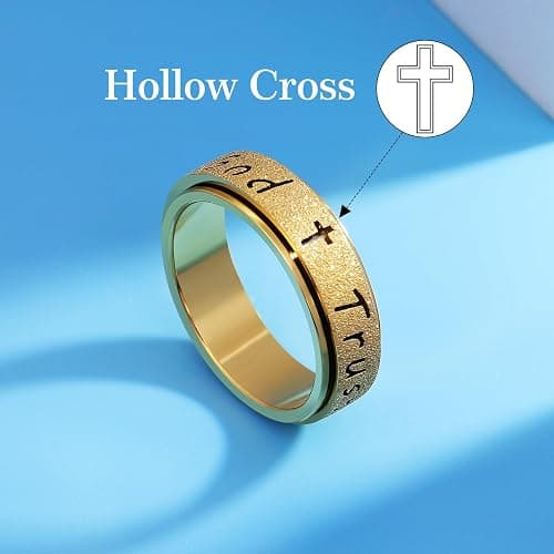 AmorArtSky Trust God Fidget Spinner Ring for Women & Men - Anxiety Relief 18K Gold Plated Stainless Steel, Hypoallergenic Fidget Gift for Her,Size 6/7/8/9/10 thumbnail 5