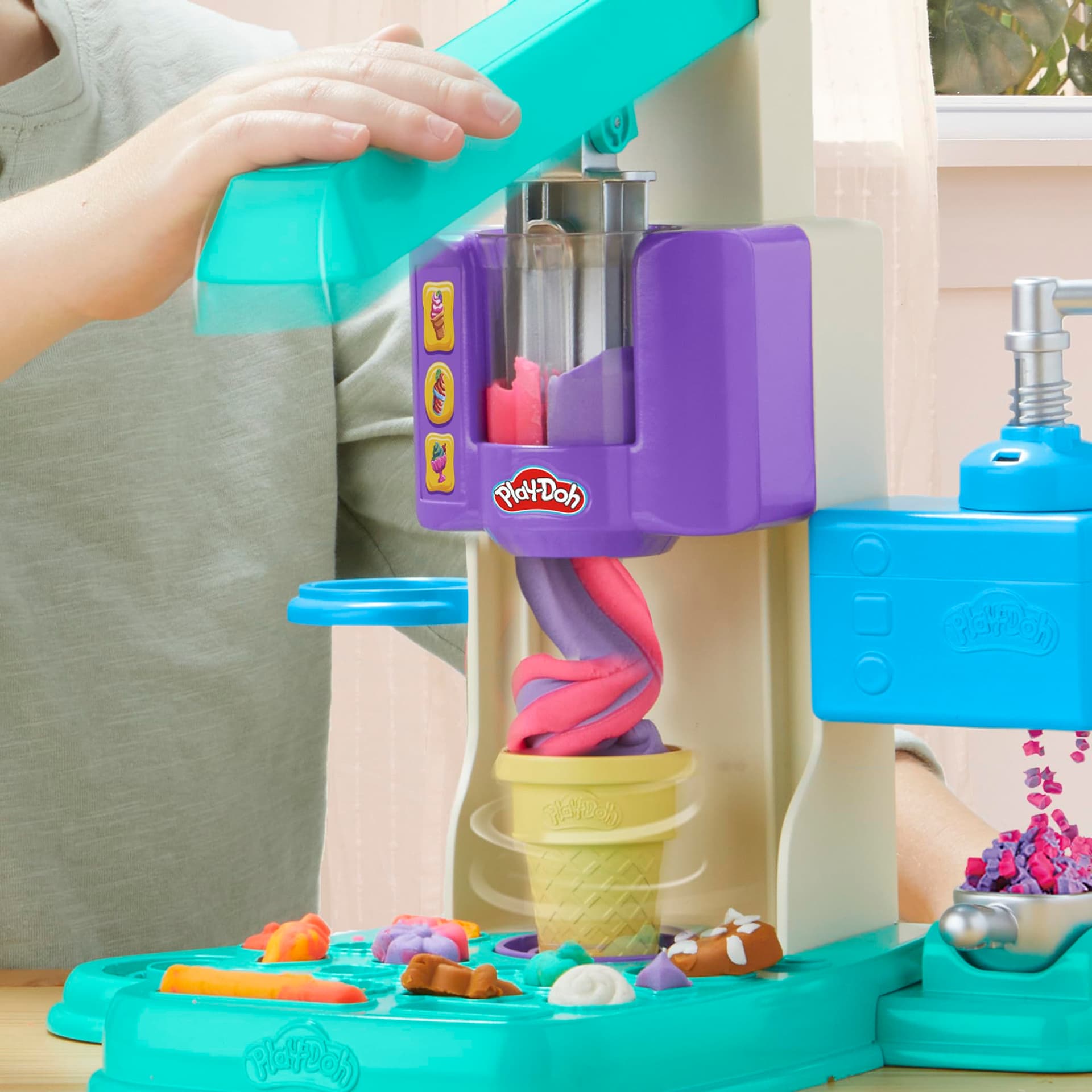 Play-Doh Rainbow Swirl Ice Cream Playset with 7 Pretend Play Kitchen Accessories, Arts and Crafts Toys for 3 Year Old Girls and Boys and Up thumbnail 8