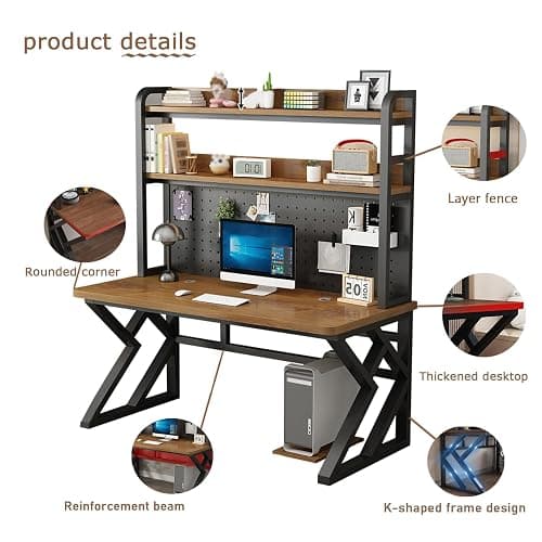 XXHOFTPJZ 47.2in Computer Desk with Pegboard, Gaming Desk with Storage Shelves, PC Gamer Workstation Desk, Modern Study Writing Table for Home Office Bedroom (Black, 47.2in/120cm) - Black - 47.2in/120cm thumbnail 7