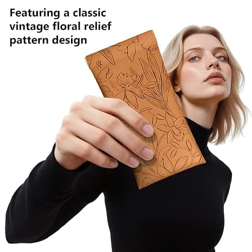 Tavonis Eyeglasses Cases 2Pack Embossed PU leather glasses pouch Squeeze Top Portable Glasses Cases for Men Women thumbnail 7