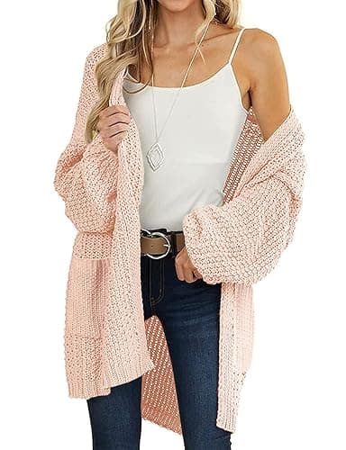 MEROKEETY Women's 2025 Fall Open Front Chunky Knit Sweater Oversized Lantern Sleeve Cardigan Outwear thumbnail 2