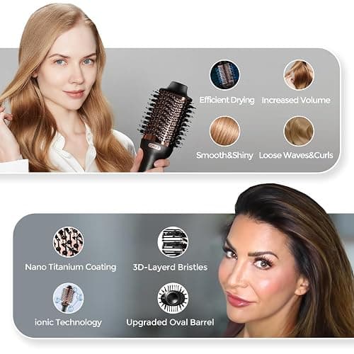 TYMO Hair Dryer Brush Blow Dryer Brush in One, 4 in 1 Ionic Hairdryer and Styler Volumizer with Oval Titanium Barrel, Hot Air Straightener for Smooth Frizz-Free Blowout, Gold thumbnail 7