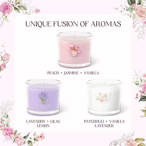 CHILLFLAME Scented Candles, Scented Candle Gift Set for Stress Relief, 3 Votive Candles for Women and Men, Birthday Candle Gifts for Women, Christmas Candles for Women (Pink + Purple + White, 7 oz) thumbnail 2