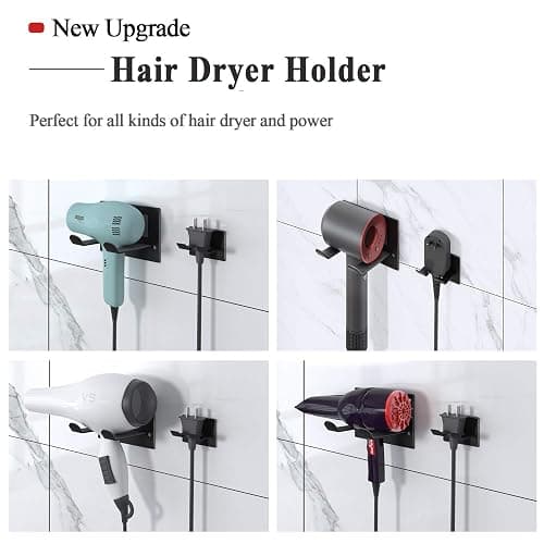 XIGOO Self Adhesive Hair Dryer Holder Wall Mounted - Adhesive Bathroom Hair Blow Dryer Rack Organizer Compatible with Supersonic Hair Dryers (Black) thumbnail 3