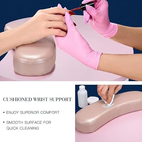 Joligrace Manicure Table Nail Desk Professional Foldable Portable Table | Nail Technician Workstation 4 Lockable Wheels with Drawer Client Wrist Pad Free Carrying Bag Travel Nail Tech Spa Table Pink thumbnail 8