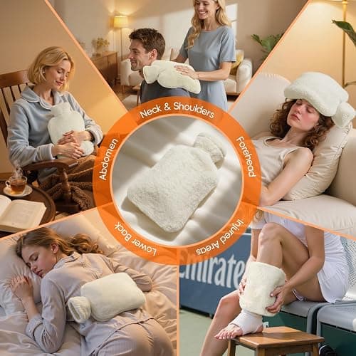 Dawdix 2L Natural Rubber Hot Water Bottle with Cover, Leakproof Design for Hot & Cold Compress, Ideal for Menstrual Cramps/Hand & Feet Warmer/Neck & Shoulder Pain Relief, Ultra-Soft Touch, Cream White thumbnail 4