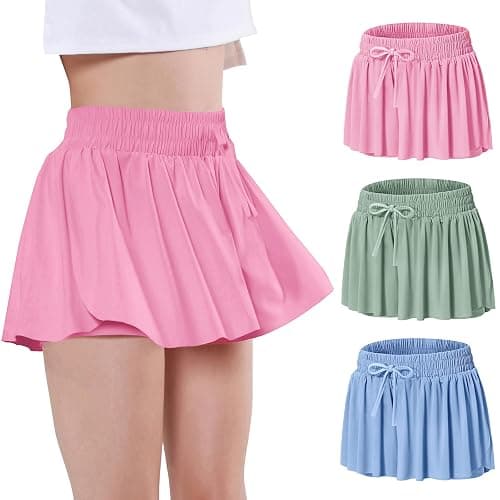 EXARUS Girls Butterfly Shorts Athletic Flowy Cheer Dance Skorts Teen | Gymnastics Tennis Skirts Running Tween Flutter Sports Workout Youth 2 in 1 Gym Preppy Clothes Tumbling Outfis Kids 6-14Y - Image 1